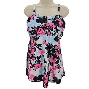 Zando Womans size XL 2 Piece Tankini High Waist Swimsuit Floral Black NWOT